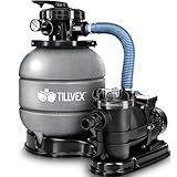 tillvex Sandfilteranlage 10 m³/h - Filteranlage 5-Wege Ventil | Poolfilter mit Druckanzeige | Sandfilter für Pool und Schwimmbecken (Grau)