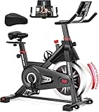 Heimtrainer Fahrrad mit Magnetischem Widerstand, DMASUN Ergometer Heimtrainer mit LCD Display & Größerer Tablet-Halter, Hometrainer Fahrrad, Verstellbare Griffe & Sitz, Fitnessbike 160 KG Belastbar