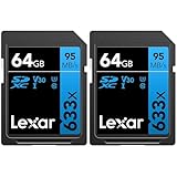 Lexar Professional 633x SD Karte 64GB, SDXC UHS-I Speicherkarte, Bis zu 95 MB/s Lesen, für DSLR-Mittelklasse, HD-Camcorder, 3D-Kameras (LSD64GCB1EU633) (Packung mit 2)