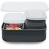 Hausfelder Brotdosen Luchbox-Set, 1x900ml + 2x280ml, Brotdose mit Fächern für Kinder und Erwachsene, einsetzbar als Butterbrotdose, Brotzeitbox und Vesperdose, auslaufsicher (SpaceBlack)