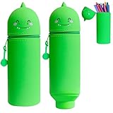 WOXFUWOXFU Grüner Dino Stiftbox & Federmäppchen 2-in-1 | Steh-Etui aus weichem Silikon | Lustiger Büroorganizer für Schule | Stiftehalter für Mädchen & Junge