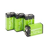 Amazon Basics 9V-NiMH-Akkus, wiederaufladbar, 200 mAh, bis zu 1000-mal aufladbar, vorgeladen, 4 Stück