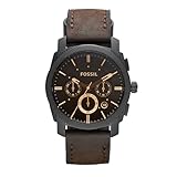 Fossil Machine uhr für Herren, Chronographenwerk mit Edelstahl- oder Lederarmband, Schwarz und Braun, 42MM