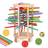 Montessori Spiel Brettspiel aus Holz, Lernspiele ab 3 Jahre, Familienspiele mit 35 bunten Stäben, Würfeln und Karten, Reisespiel, Feinmotorik Spiele, Geschenk für Kinder ab 3 4 5 6 Jahre