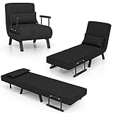 GOPLUS 4 in 1 Schlafsessel mit Bettfunktion, Schlafsofa mit 6-Fach verstellbare Rückenlehne & abnehmbarem Kissen, Relaxsessel Sofabett klappbar für Zuhause, Büro (Schwarz)