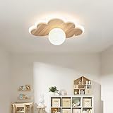 Kuwork LED Deckenleuchte Schlafzimmer Kinderzimmerlampe, 4000K Wolken Deckenlampe LED mit Holz und Sphärisches Design, Kinderzimmer Lampe Decke für Flur Küchen Badezimmer Gang, 26CM 16W