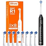 Elektrische Zahnbürste für Erwachsene und Kinder, Rotierend Zahnbürste mit 8 Bürstenköpfen, 60 Tage Batterielebensdauer, 5 Modi, Schwarz, Daliy Toothbrush