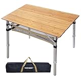 WKFAMOUT Klapptisch Campingtisch Bambus Klappbar Höhenverstellbar 100x60 cm Outdoor Gartentisch 4 Faltbar Aluminium Beine mit Netzbeutel für Camping Picknick Kochen Wandern Reisen