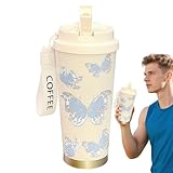 Insulated Water Bottle, Printed Sports Bottle, Double Drink Design, Leak Proof Reusable Hydration Flask for Hot, Cold Drinks, 7.44x3.5 inches, Blue, White