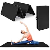 COSTWAY 240 x 120 x 5 cm Weichbodenmatte, Gymnastikmatte klappbar, Yogamatte mit Klettverschluss und 2 Tragegriffe, Turnmatte, Klappmatte, Fitnessmatte für Gymnastik, Yoga, Training Zuhause (Schwarz)