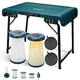 OXAMAFIT Indoor & Outdoor Tragbarer Klapptisch Klapphocker Teleskophocker Set, Klapphocker hat 3 Beleuchtungsmodi, Höhenverstellbar, Freizeittisch, Couchtisch, Teetisch