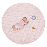Krabbeldecke für Baby, Spieldecke Baby 140 cm Rund Gesteppte Matte, Dicke 1,5 cm Baumwolle Spielmatte Kinder Baby Weiche Krabbelmatte zum Krabbeln und Spielen-Rosa
