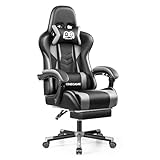 OneGame Gaming Stuhl mit Fußstütze, höhenverstellbar Computer Video Game Stuhl hohe Rückenlehne, ergonomische Home Office Stuhl 150KG-200KG, Grau