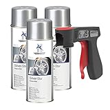 AUPROTEC Pistolengriff + Normfest Lackspray Silver Star Felgen Silber Spray Sprühlack Felgenlack Autolack 3X 400ml