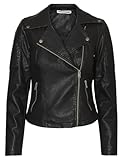 Noisy may Damen Kunstleder Jacke Biker Jacket Übergangsjacke Langarm Shacket PU Coated NMREBEL, Farben:Schwarz-2, Größe:XL