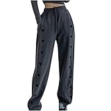 Damen Trainingshose Mit Seitlicher Knopfleiste Hosen Unisex Sweatshose Streifen Sweatpants Gummibund Jogginghose Mit Taschen Yoga Hose Loose Basketball Trainingshose Sportswear Sporthose