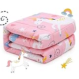 Sivio Gewichtsdecke Kinder, 1,4 kg, 90x120 cm, Therapiedecke Schlafhilfe Stressabbau für Kinder und Jugendliche, 100% Natürliche Baumwolle, Hypoallergene Glasperlen, Pinkes Einhorn