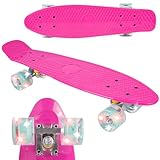 Malplay Mini Skateboard mit Leuchtende RGB LED-Räder | 22' Cruiser Board für Kinder und Jugendliche | Kinderskateboards | Gute Wahl für Anfänger | ab 6 Jahre | 56cm | Rosa und Minze