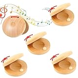 Sunshine smile 4 Stück Kastagnetten,Fingerkastagnetten,Kastagnetten aus Holz,Kastagnette für Kinder,Musikalisches Schlaginstrument Spielzeug,Hölzerner Rhythmus-Mini Kastagnette für Kleinkinder Kinder