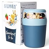 MüSlibecher to go,Jogurtbecher für Unterwegs mit löffel,Auslaufsicherer Joghurt to go Becher groß(250ML+500ML) Spülmaschinenfest Lunchpot,Müsli to go Becher für Arbeit, Schule,Picknick Reisen