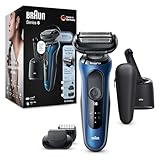 Braun Series 6 Rasierer Herren mit EasyClick Aufsatz, Elektrorasierer & Barttrimmer, Reinigungsstation, SensoFlex, Wet & Dry, wiederaufladbar & kabellos, Geschenk Mann, 61-B7500cc, blau