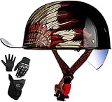 JianJud Vintage German Half Hel-Met Baseball Cap Retro Motorrad Half Skull Cap Open-Face Hel-Met, Moped Cruiser Scooter Hel-Met A2, L/{57~59cm}