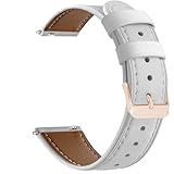NEMUALL Leder Uhrenarmband 18mm 20mm, Smartwatch Lederarmband, Roségold/Schwarz/Silber Edelstahlschnalle Armband, Schnellverschluss, Elegant Ersatzarmbänder für Damen, Weiß 20mm