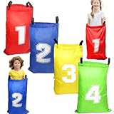 4 Stück Sackhüpfen Säcke, Hüpfsack Kinder, Sackhüpfen Kindergeburtstag Set Kindergeburtstag Partyspiele für Kinder Grün Rot BlauGelb（46 * 66cm