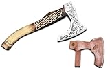 Novahaven Sköll Wikinger Axt – Handgeschmiedete Kohlenstoffstahl Klinge mit Gravur – 18 Zoll Jagd-, Outdoor- & Campingbeil mit Feuergebranntem Eschenholzgriff – Geschenk & Sammlerbeil