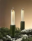 HELLUM 845006 15-teilige Schaftkerzenkette außen, Weihnachten Made in Germany, elfenbein, warm-weiß, Stecker teilbar, 80cm Fassungsabstand