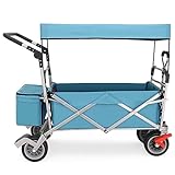 AOOSIR Praktischer Gartenwagen Klappbarer Gartenwagen, Robuster Wagen Mit Vordach Für Outdoor-Camping, Strand, Zugwagen Mit 4 Rädern Bollerwagen Strandbollerwagen (Color : Blu)