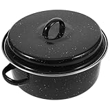 Zerodeko Emaillierter Bräter 24cm mit Deckel Ovaler Haushaltsbräter aus Eisen Doppelte Griffe Gleichmäßige Hitzeverteilung für Garten Camping und Tägliches Backen