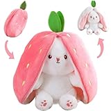 Bestwishing Hasen Verstecken, Erdbeerhasen Kissen Plüschtier, Osterhase Gefülltes Plüschtier Hase, Hasenpuppe, Hasenplüsch, Hasenplüschtier, Eingewickelt in Erdbeergeschenke, 18 cm Hoch