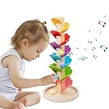 Renopfect Klangbaum Holz, Murmelbahn Musikbaum Regenbogen Singender Baum Spielzeug Mit Marmor Ball Run Track Spiel, Musikalischer Baum, Bunt Pädagogische Bausteine, Kinder Und Kindergartenzubehör