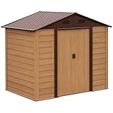 Outsunny Gartenschuppen Geräteschuppen Gerätehaus Gartenhaus mit Fenster, Schiebetüren, wetterfest Gartenhütte mit Holzoptik Stahl Braun 152 x 235,7 x 208,7 cm