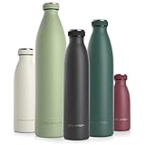 LARS NYSØM Edelstahl Trinkflasche 350ml, 500ml, 750ml, 1L, 1 5 liter | BPA-Frei Thermosflasche Kohlensäure geeignet | Auslaufsichere Wasserflasche für Sport, Outdoor, Schule (Onyx Black, 750ml)