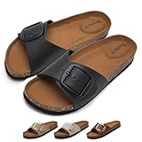 Torotto Pantoletten Damen Sandalen Latschen Schlappen Hausschuhe Bequeme Verstellbare Schnalle(schwarz,40 EU)