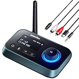 3-in-1 Bluetooth 5.0 Sender Empfänger für 2 Kopfhörer, SOOMFON Bluetooth Adapter Audio für TV PC Stereoanlage, Low Latency Bluetooth Transmitter Empfänger mit Lautstärkeregelung, Aux/RCA/Optisch