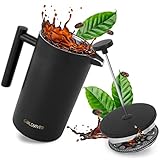 Goldviver®| Premium French Press 1L | Kaffeepresse Stainless Steel S-304 Edelstahl| Thermokanne doppelwandig 0,8mm| Tee/Kaffee isoliert| manueller Kaffeebereiter| matt schwarz