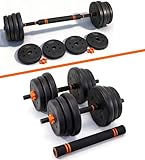 QMBasic 2in1 Hantel-Set verstellbar Langhantel bis 20 kg oder 2x Kurzhantel bis 10 kg bodenschonende Gewichte 1,25 kg, 1,5 kg, 2 kg Hantelstange Krafttraining
