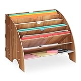 Relaxdays Dokumentenablage, 6 Ablagefächer, DIN A4, HxBxT: 27 x 34 x 27 cm, Büro & Schule, Büro-Organizer, MDF, braun