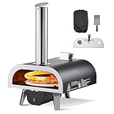 VEVOR Pizzaofen Outdoor 304,8 mm / 12 Zoll Holzofen, Pellet-Pizzaofen mit Thermometer & elektrischer Rotation, tragbarer Pizzamaker für Camping im Garten Terrasse Pizzastein Tragetasche Schaufel