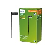 Philips Outdoor Solar Vynce Sockelleuchte Spiess 1,5W, Tageslichtsensor, eckig, 2700 Kelvin, IP44 wetterfest, schwarz