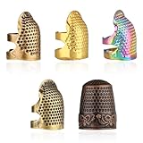 Abeillo 5 Stück Fingerhut, Einstellbare Fingerhut Nähen, Retro Fingerhut Metall Finger Schutz Fingerhut Sewing Thimble Ring Fingerhut zum Nähen Stickerei Handarbeiten Handnähen