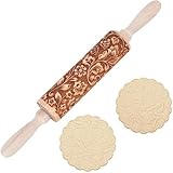 SSyang Teigroller, Nudelholz, Muster Prägerolle Holz Weihnachten Präge, 35*4.5 CM 3D Holz Nudelholz Teigroller mit Weihnachten Motiv Muster Blumen, für DIY, Weihnachten, Küche, Plätzchen Nach(Muster)