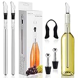 Jewan 7-in-1 Weinkühlstab Set, Edelstahl Weinkühler Stab inkl 2 Kühlstäben + 2 Ausgießer + 2 Flaschenverschluss + 1 Folienschneider, Ideales Weinzubehör Geschenk für Weinliebhaber