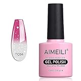 AIMEILI UV LED Nagellack Thermo Gellack ablösbarer Temperatur Farbwechsel Gel Nagellack Gel Polish - Hot Pink to Glitzer White (TC04) 10ml