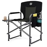 TIMBER RIDGE Regiestuhl klappbar 180kg Campingstuhl Faltbar mit Seitentisch Angelstuhl mit Seitentasche Getränkehalter tragbar Ultraleicht 3.3kg für Camping Angeln Strand Picknick Festival
