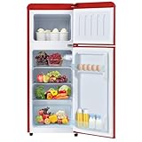 Kühlschrank mit Gefrierfach, kleiner Kühlschrank mit 2 Türen für Büro, Küche, Wohnheim und Schlafzimmer, Minikühlschrank mit verstellbaren Regalen,Red
