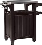 Keter BBQ Beistelltisch Unity, Braun, L 70 x B 54 x H 90 cm, wetterfest, Arbeitsplatte aus Edelstahl, Outdoor Sideboard, perfekt